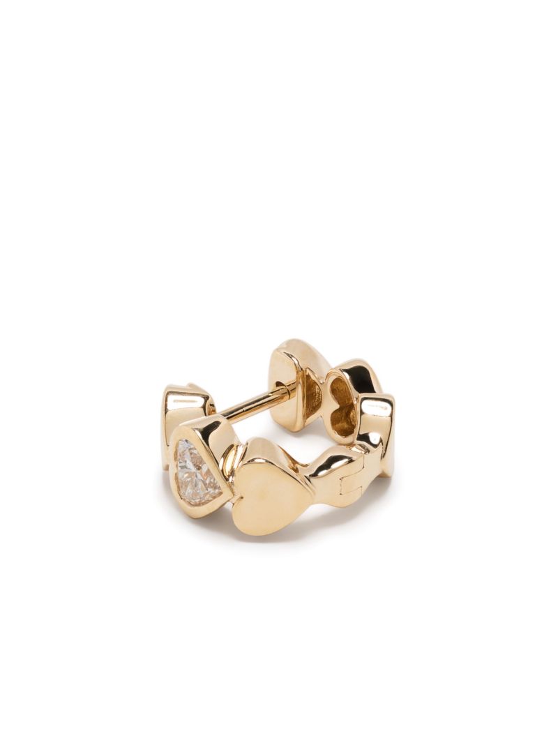 14k Yellow Gold Heart Diamond Single Huggie Hoop Earring