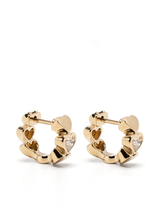 14k Yellow Gold Heart Diamond Single Huggie Hoop Earring