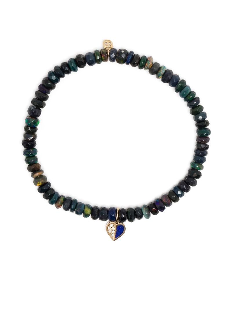14k Yellow Gold Mini Heart Opal and Diamond Bracelet