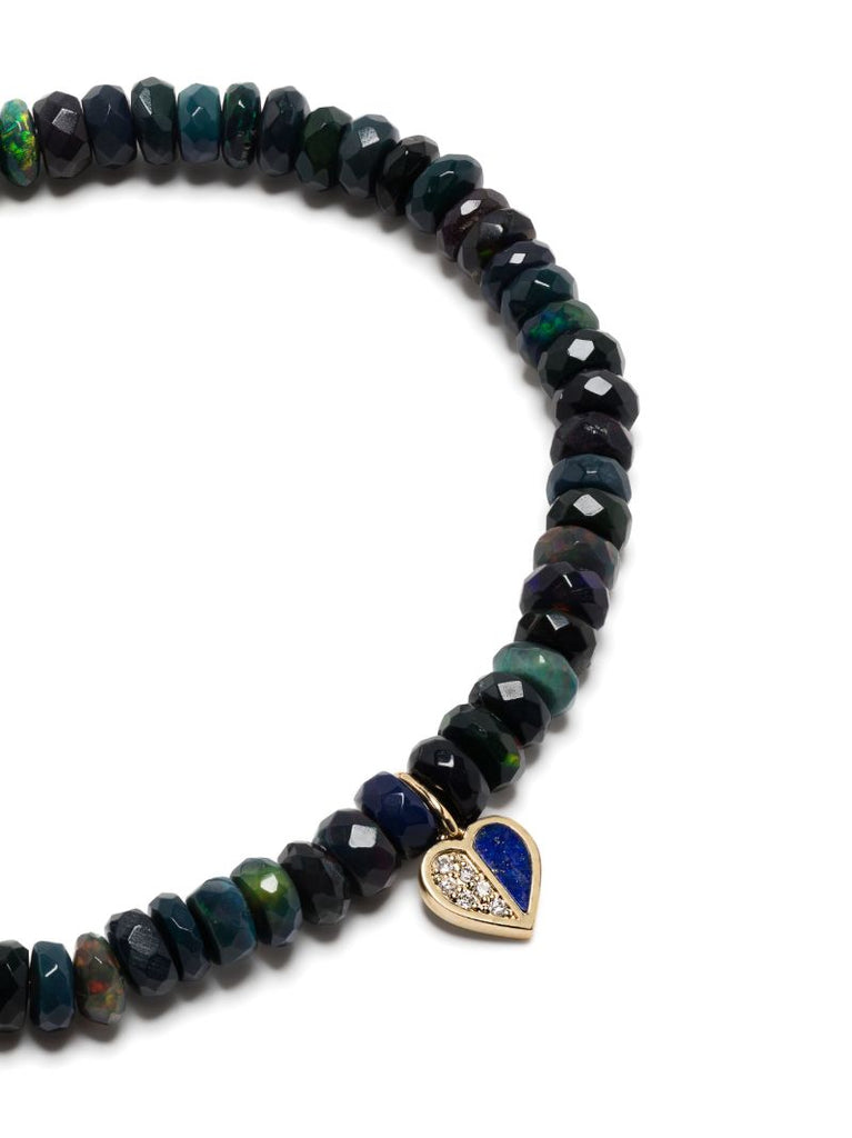 14k Yellow Gold Mini Heart Opal and Diamond Bracelet