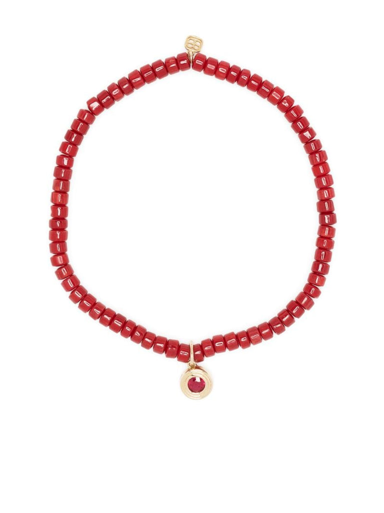 14kt Yellow Gold and Ruby Fluted Beaded Bracelet