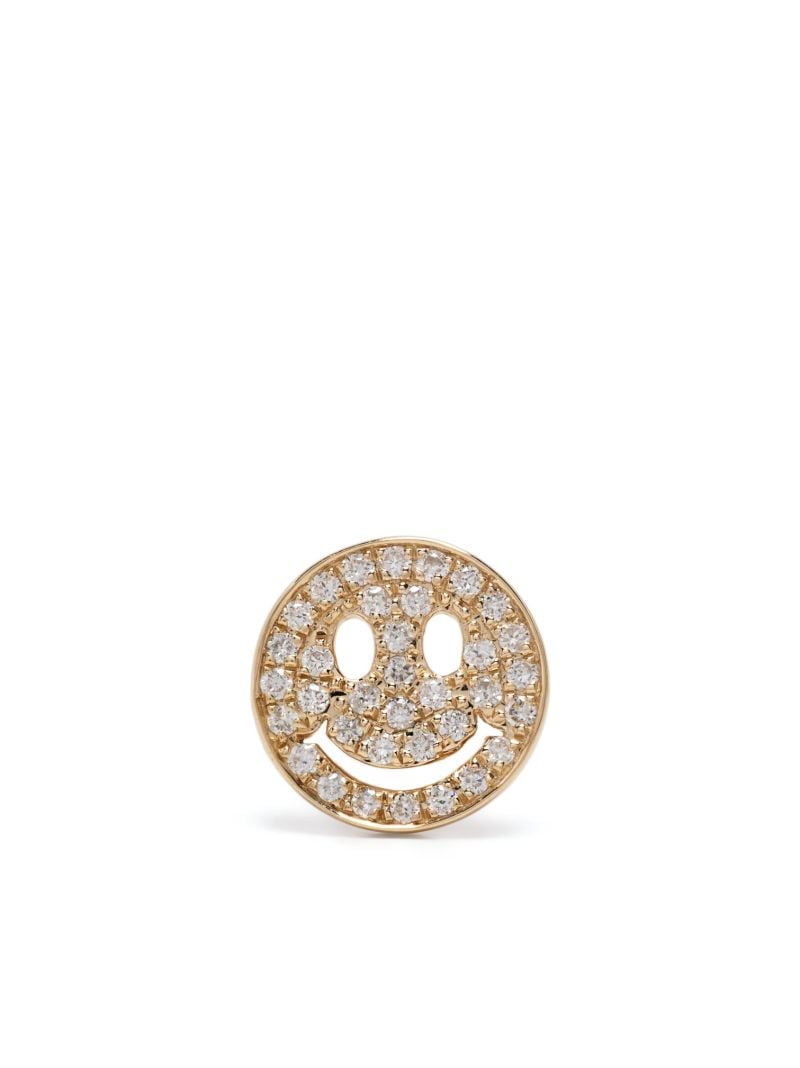 14k Yellow Gold Happy Face Diamond Single Stud Earring