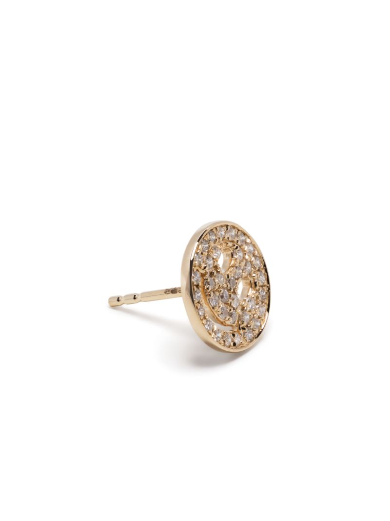 14k Yellow Gold Happy Face Diamond Single Stud Earring