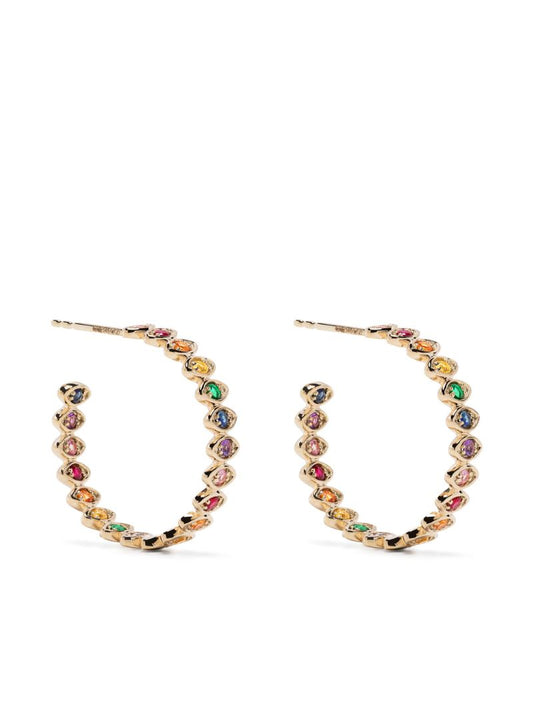 14k Yellow Gold Marquise Eye Medium Sapphire Hoop Earrings