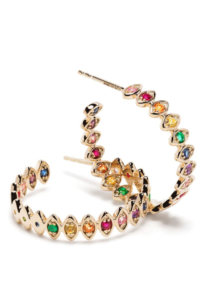 14k Yellow Gold Marquise Eye Medium Sapphire Hoop Earrings