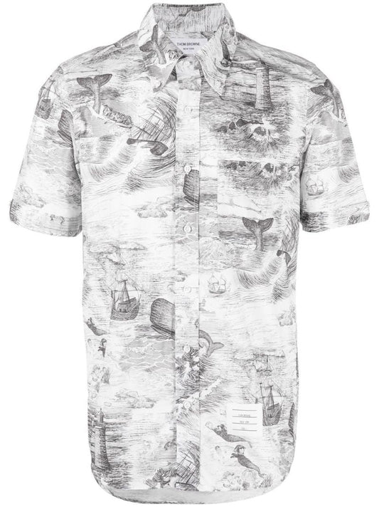 Black Moby Dick Print Shirt