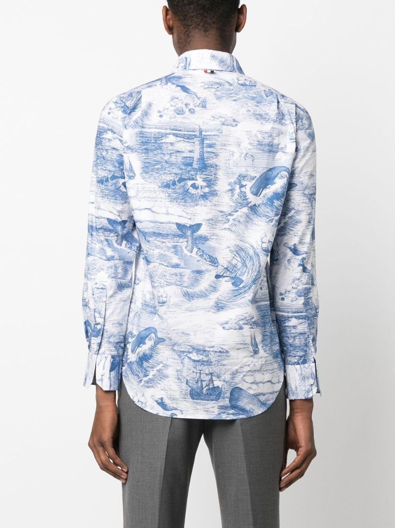 Blue Nautical Print Cotton Shirt