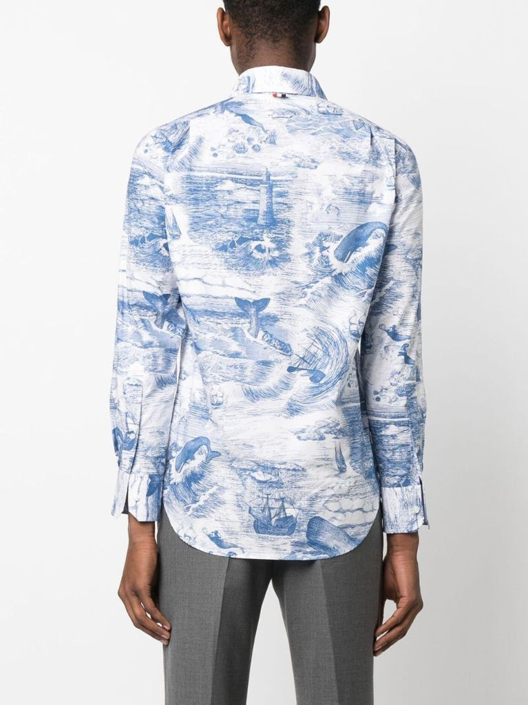 Blue Nautical Print Cotton Shirt