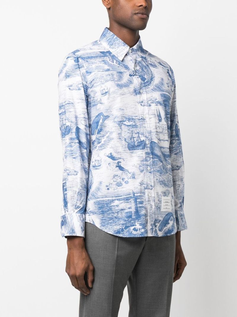 Blue Nautical Print Cotton Shirt