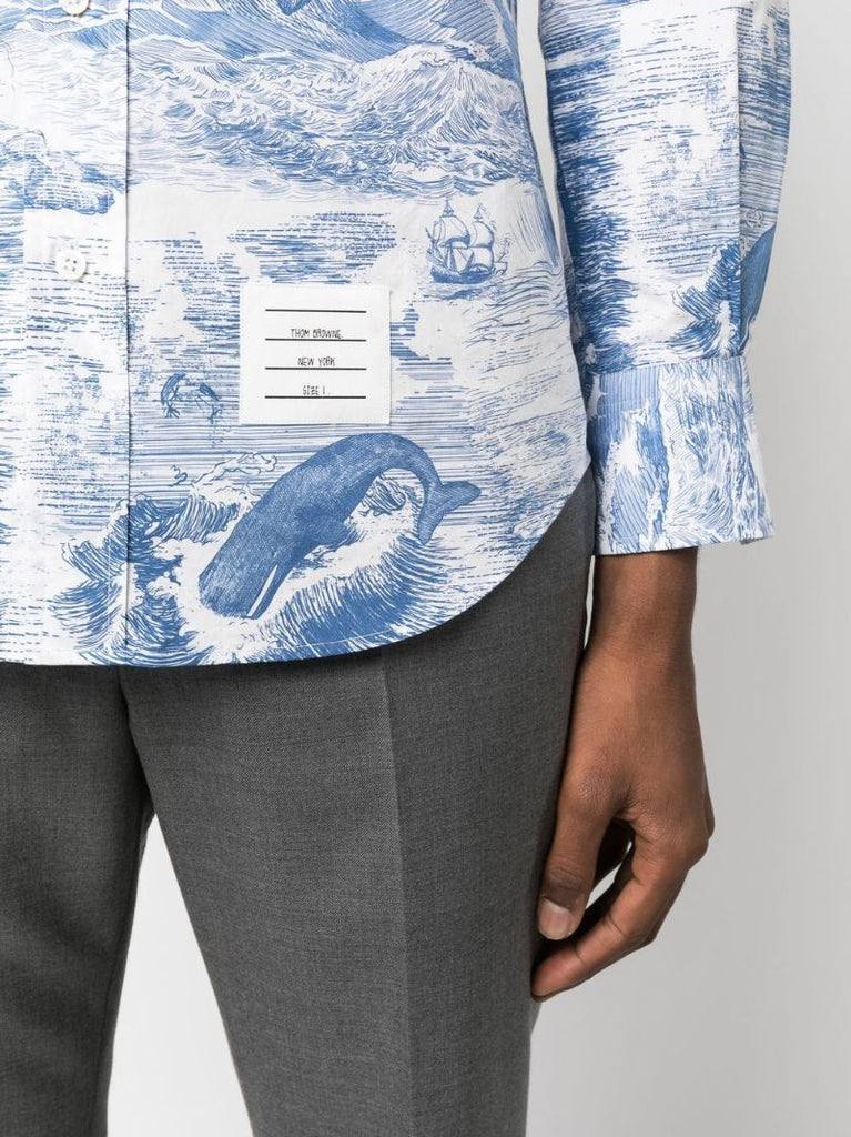 Blue Nautical Print Cotton Shirt