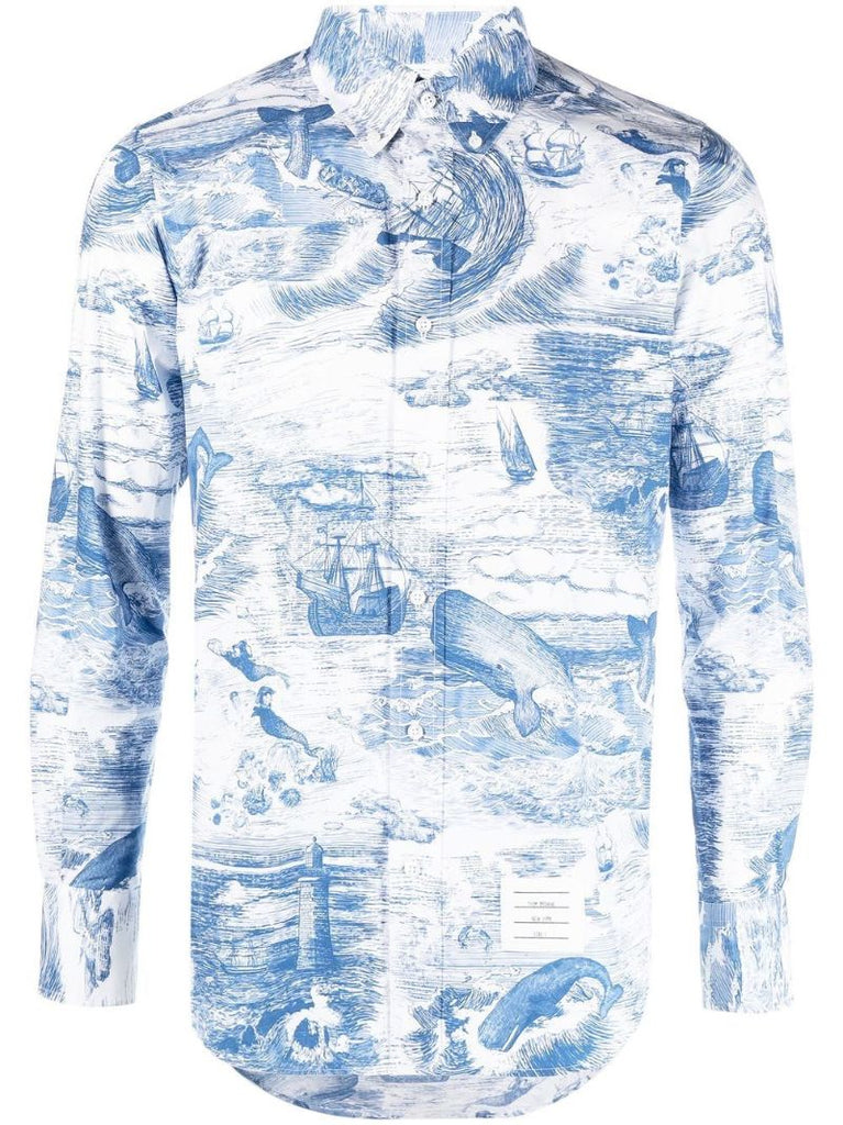 Blue Nautical Print Cotton Shirt