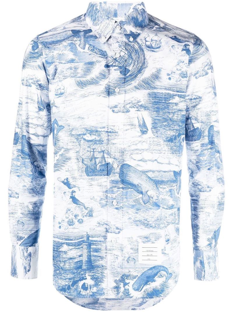 Blue Nautical Print Cotton Shirt