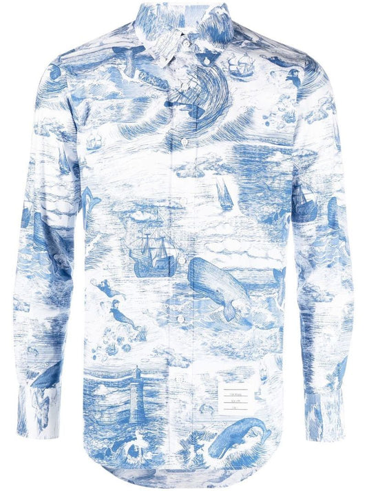 Blue Nautical Print Cotton Shirt