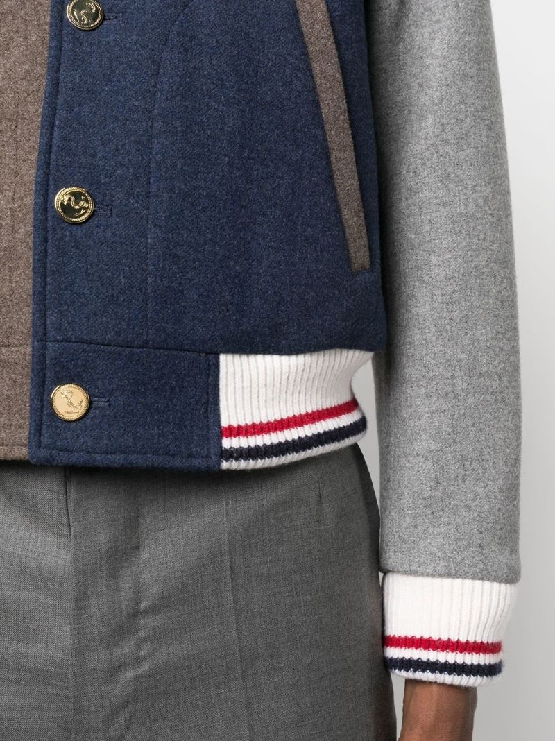 Blue Colourblock Wool Bomber Jacket