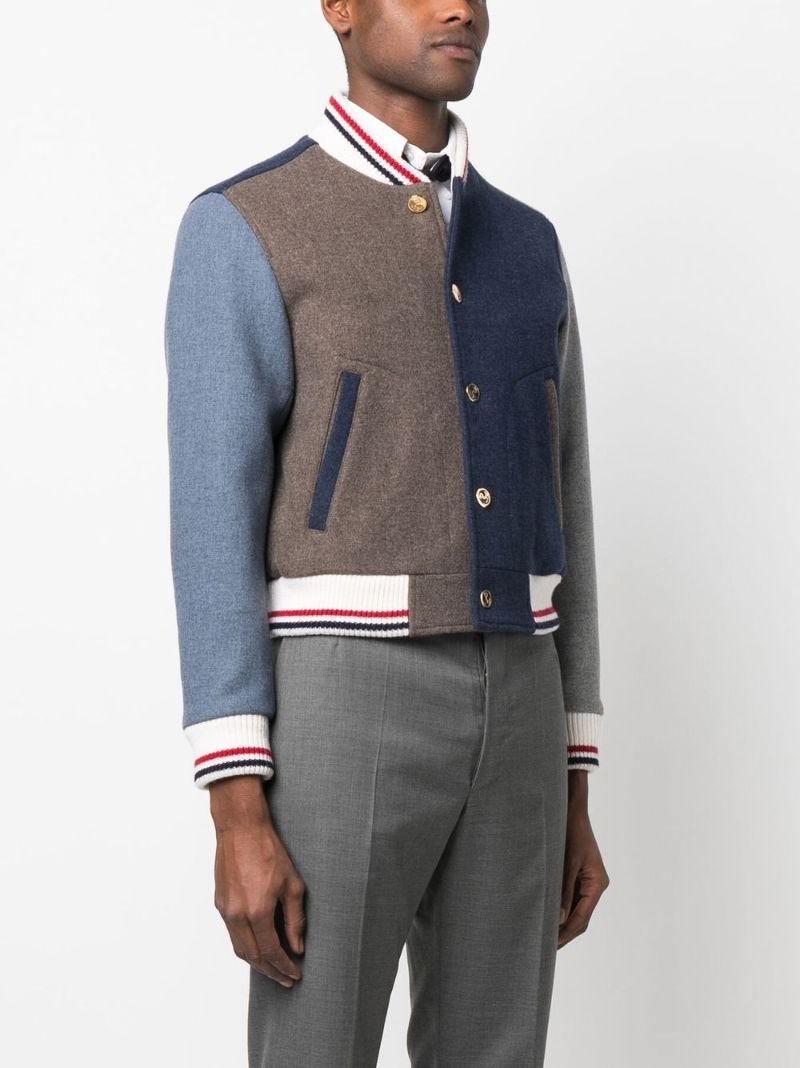 Blue Colourblock Wool Bomber Jacket