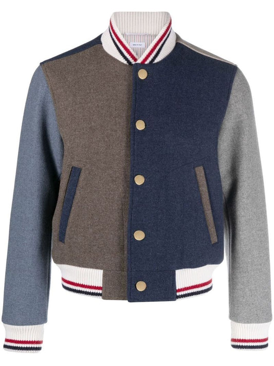 Blue Colourblock Wool Bomber Jacket