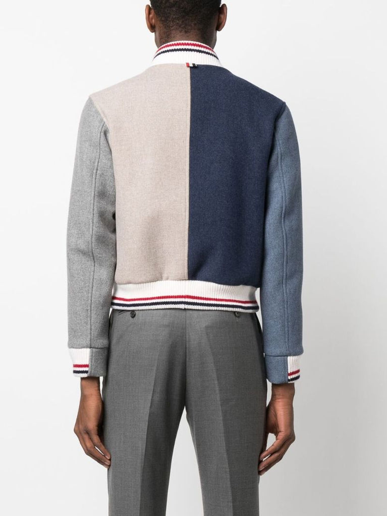 Blue Colourblock Wool Bomber Jacket