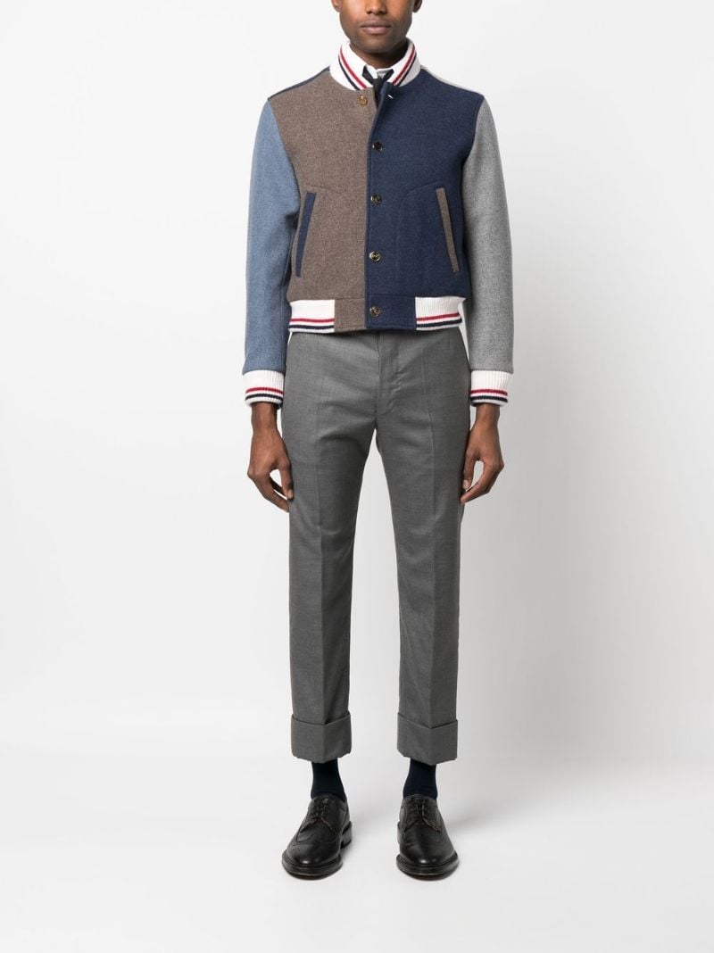 Blue Colourblock Wool Bomber Jacket
