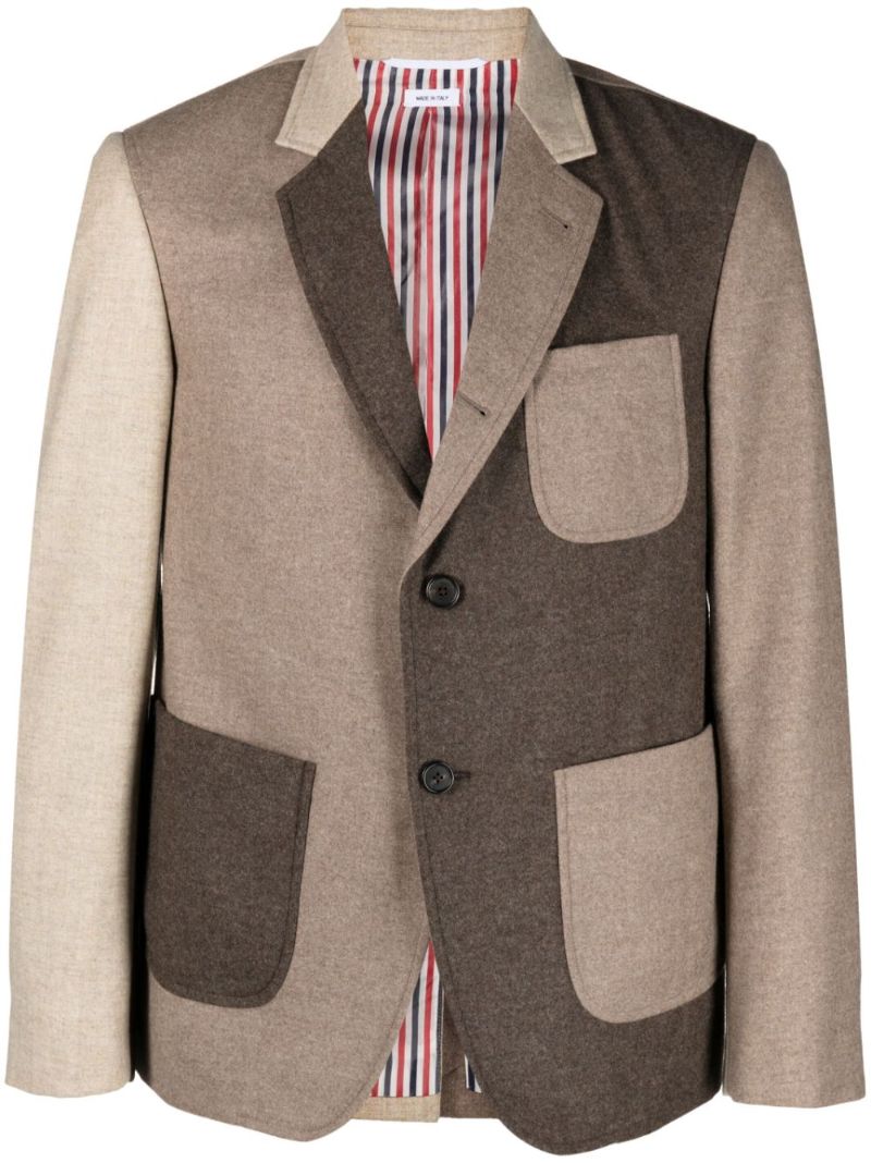 Brown Colour-block Wool Blazer