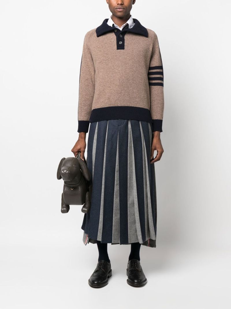 Brown 4-bar Wool Polo Sweater