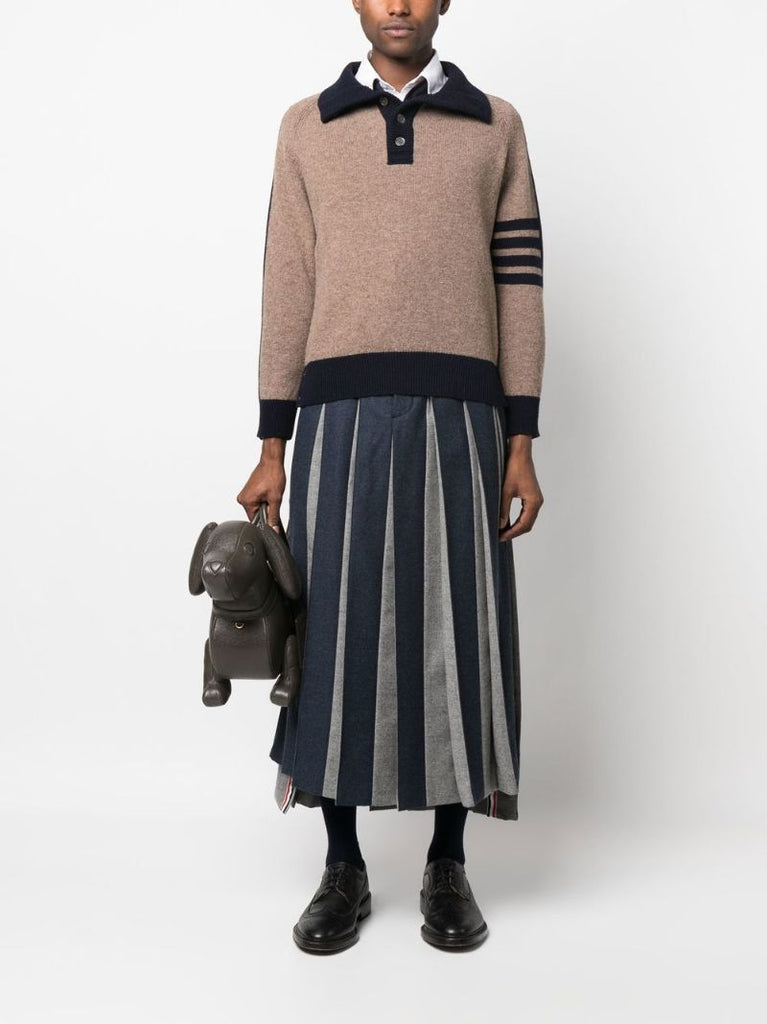 Brown 4-bar Wool Polo Sweater