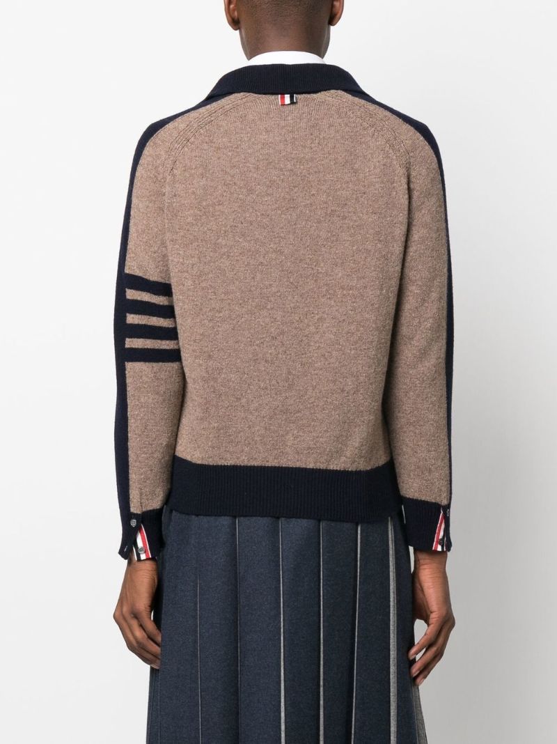 Brown 4-bar Wool Polo Sweater
