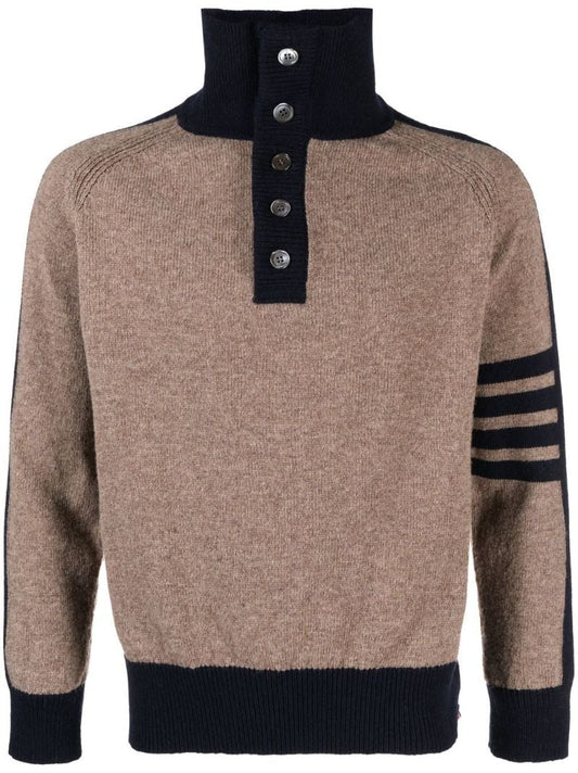 Brown 4-bar Wool Polo Sweater