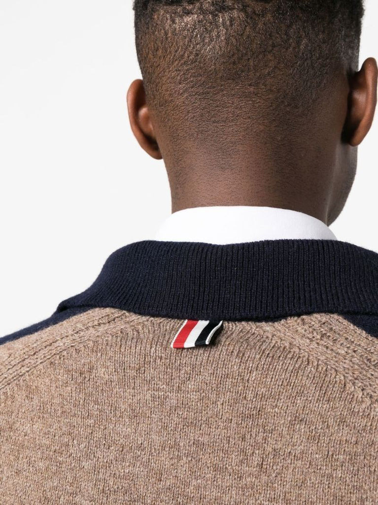 Brown 4-bar Wool Polo Sweater