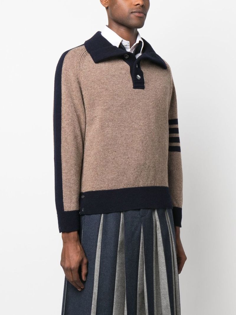Brown 4-bar Wool Polo Sweater