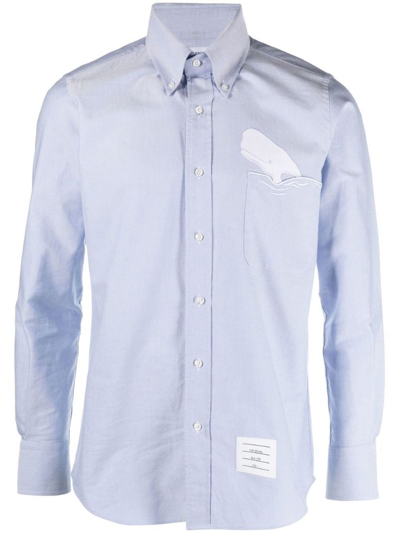 Blue Whale Tail Embroidery Cotton Shirt