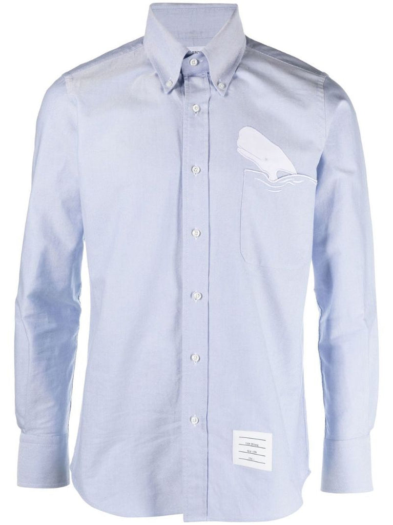 Blue Whale Tail Embroidery Cotton Shirt