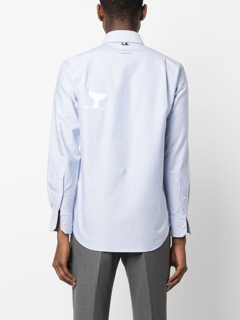 Blue Whale Tail Embroidery Cotton Shirt