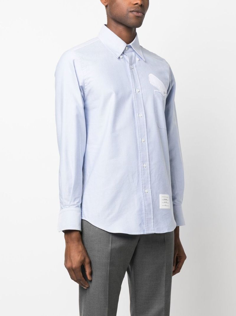 Blue Whale Tail Embroidery Cotton Shirt
