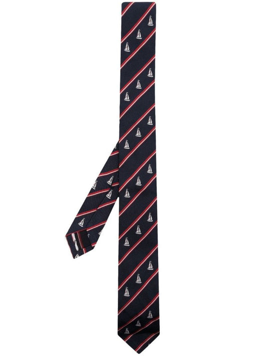 Blue Sailboat Striped Silk Tie