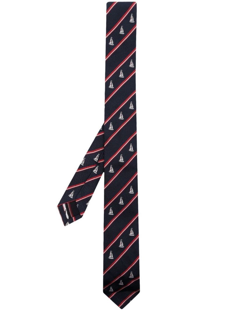 Blue Sailboat Striped Silk Tie