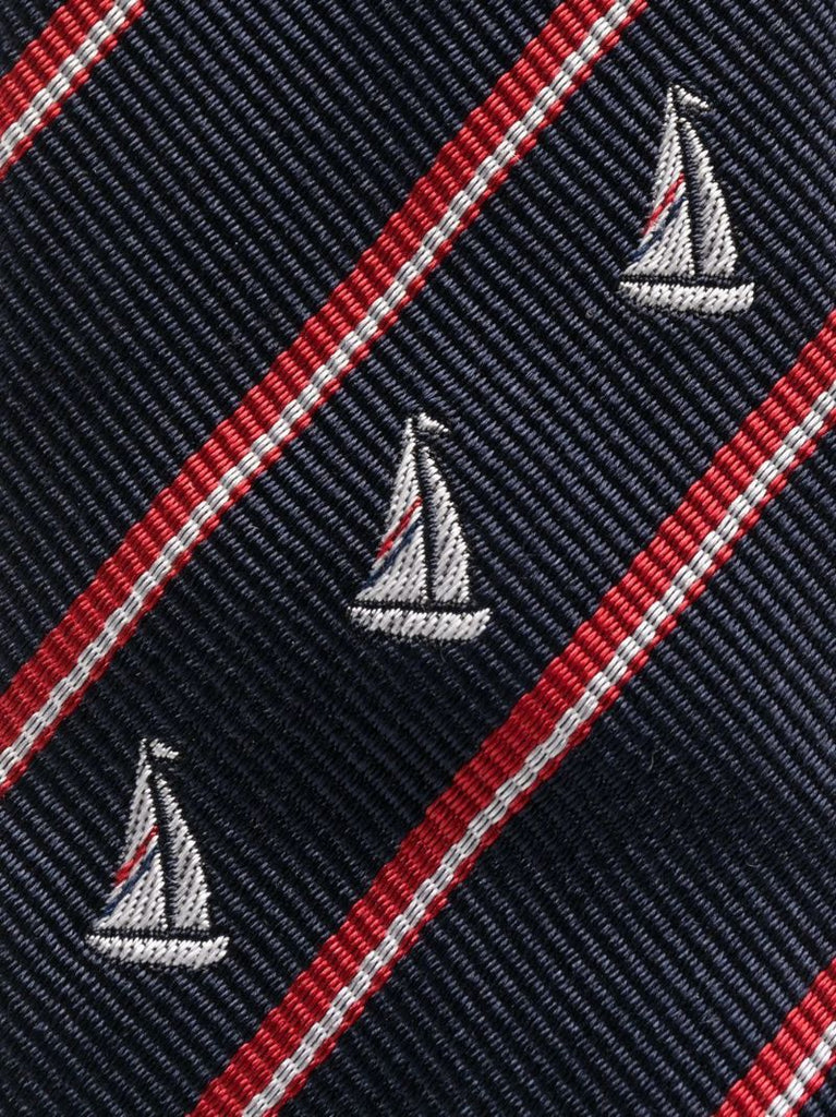 Blue Sailboat Striped Silk Tie