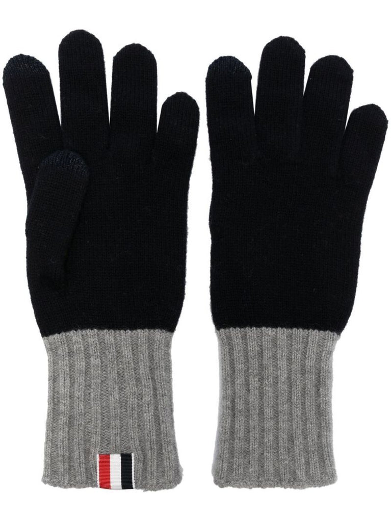 Blue Colour-block Virgin Wool Gloves