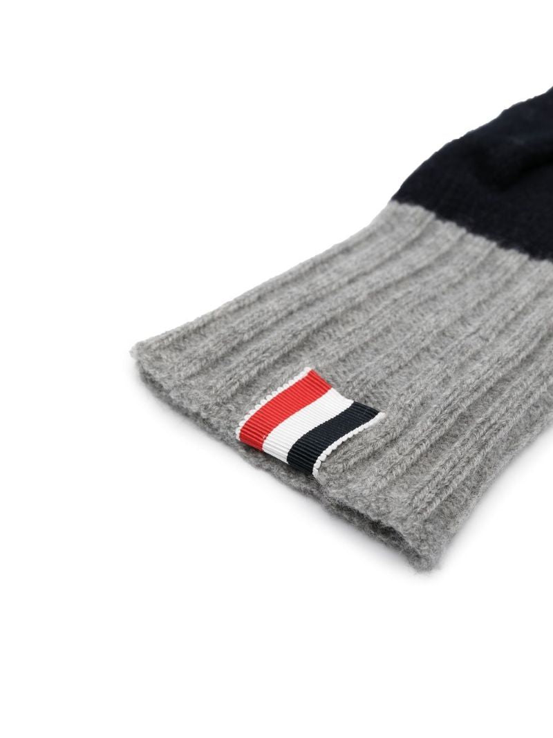 Blue Colour-block Virgin Wool Gloves