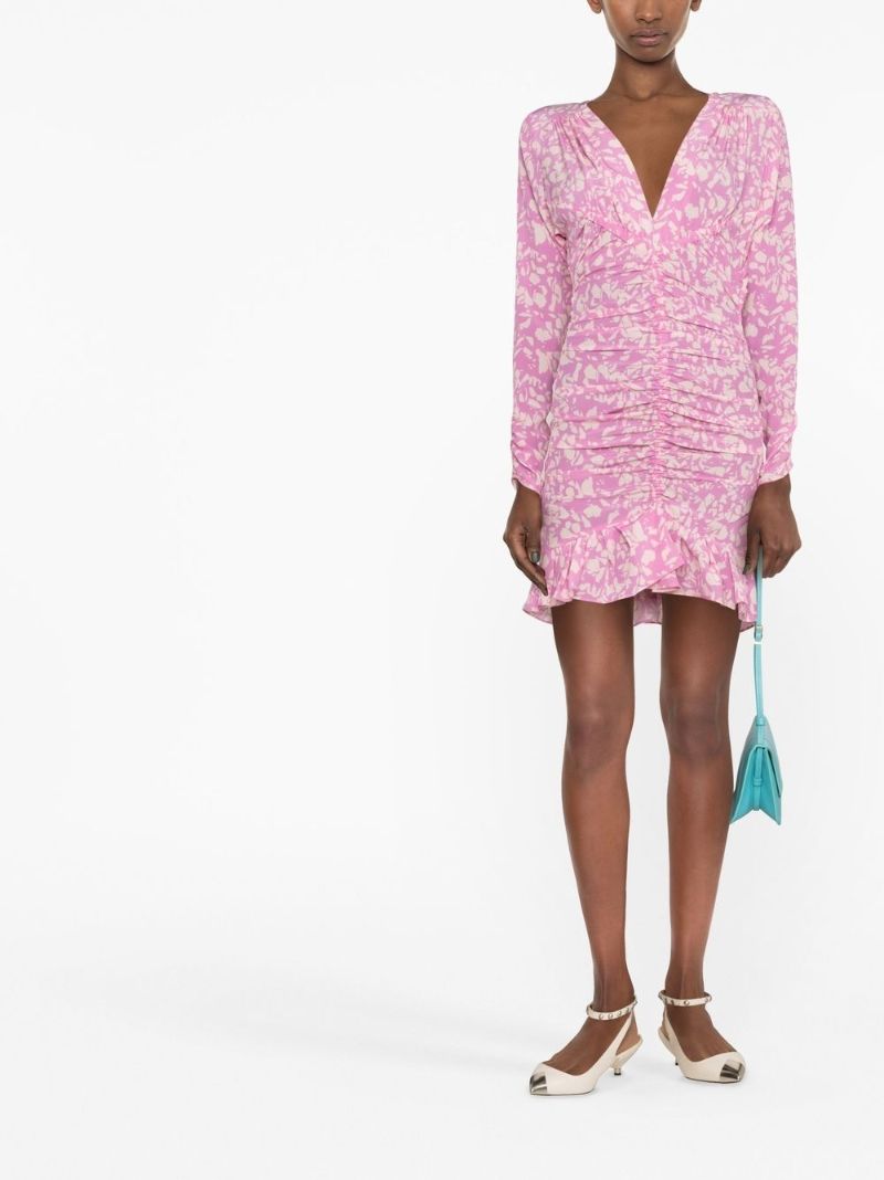 Pink Ruched Printed Mini Dress