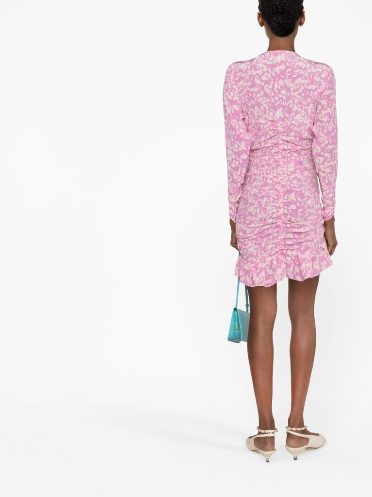 Pink Ruched Printed Mini Dress