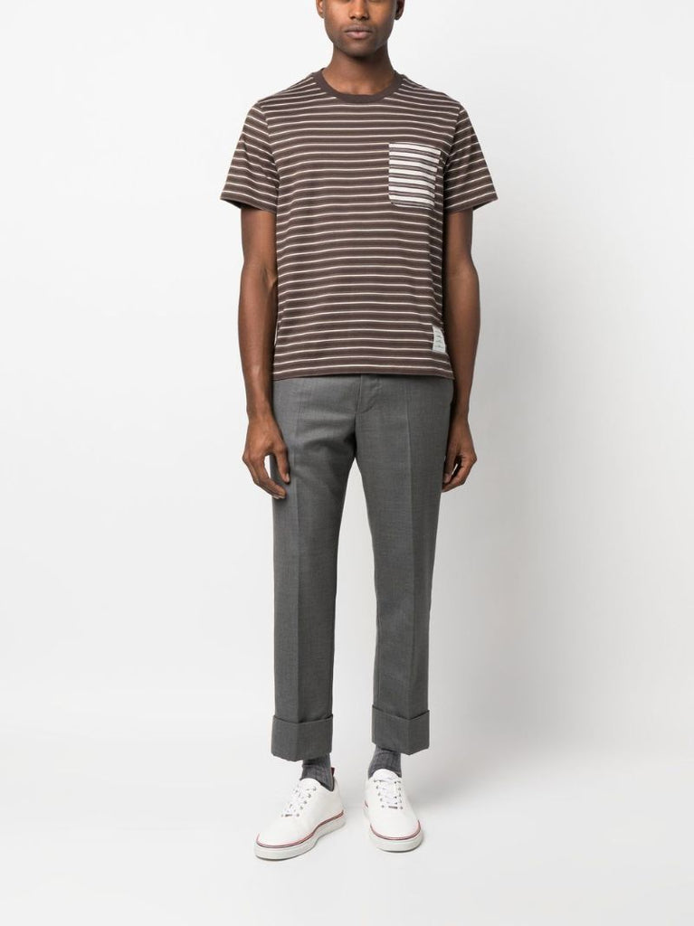 Brown Striped Cotton T-shirt