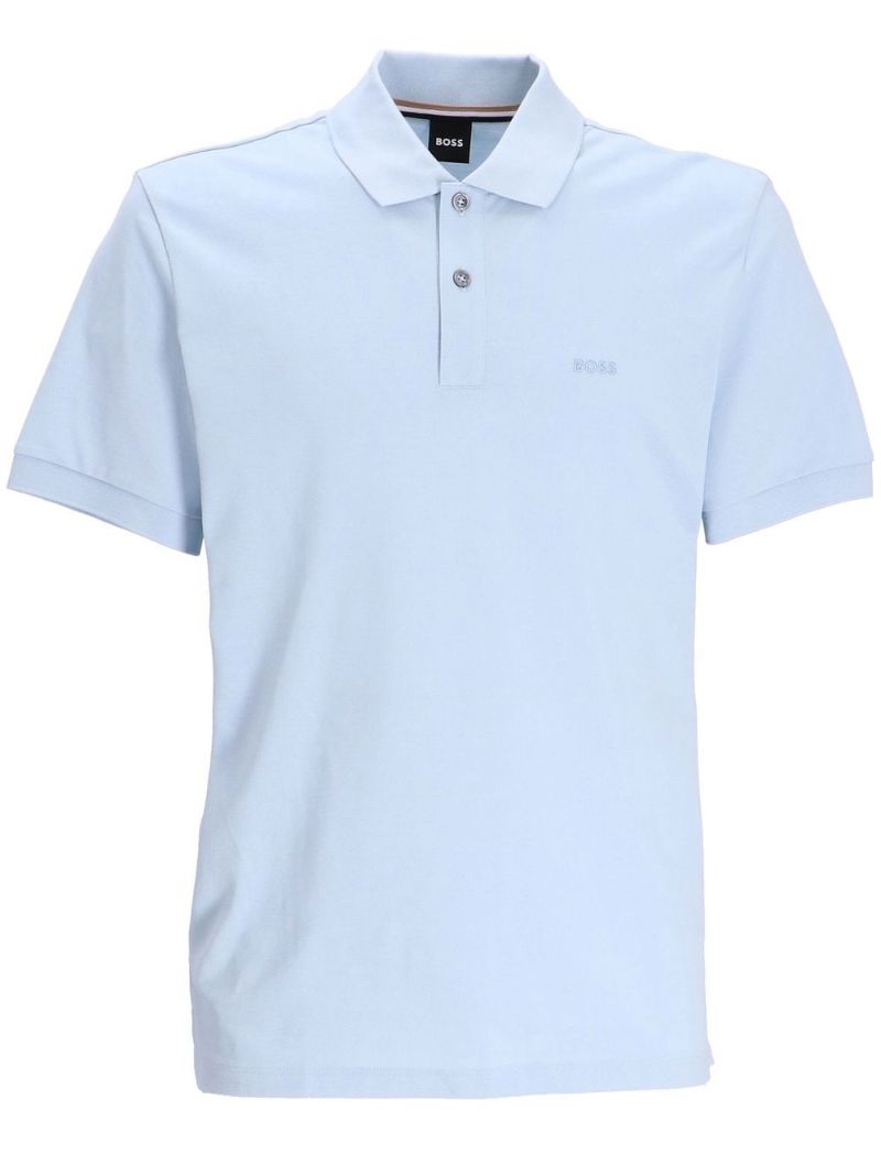 Blue Logo Embroidered Cotton Polo Shirt