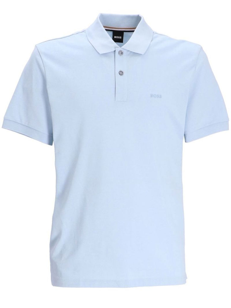 Blue Logo Embroidered Cotton Polo Shirt
