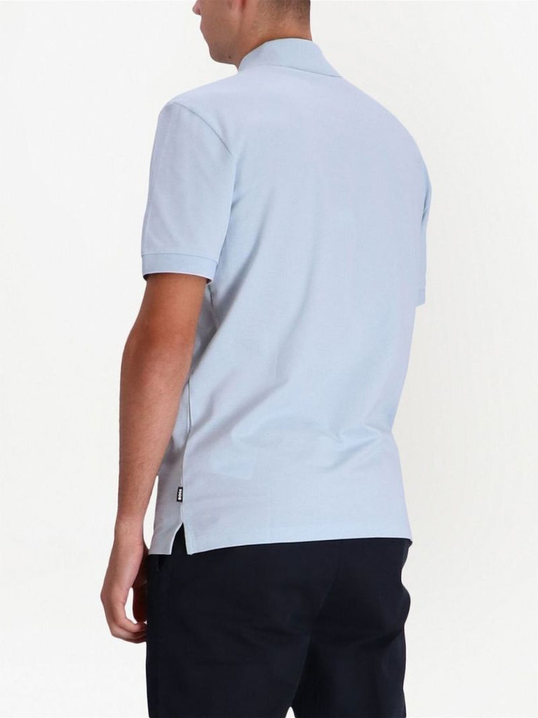 Blue Logo Embroidered Cotton Polo Shirt
