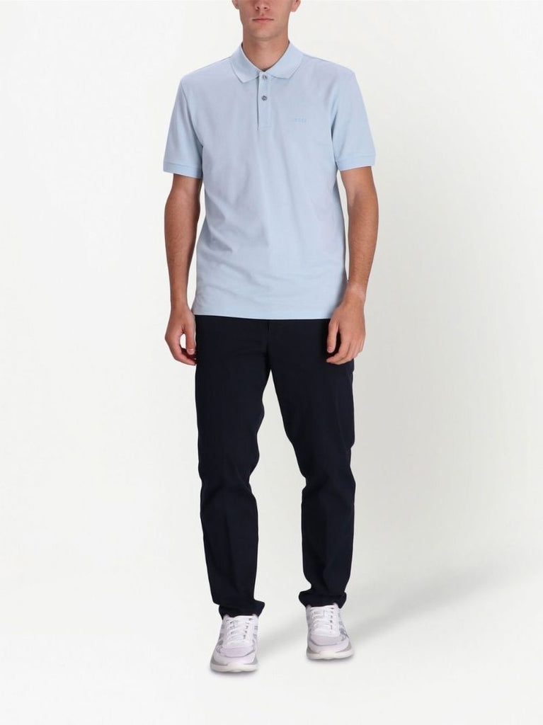 Blue Logo Embroidered Cotton Polo Shirt