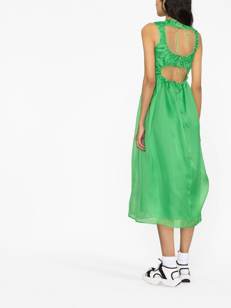 Green Fang Draped Silk Midi Dress