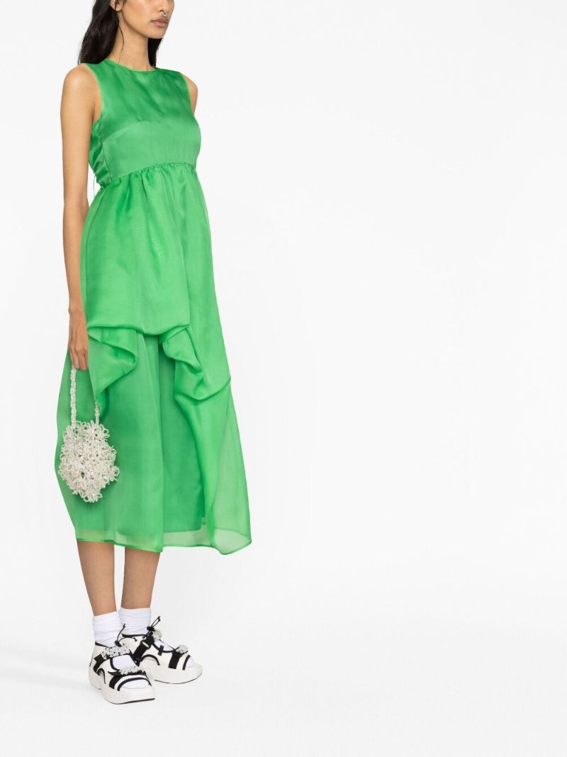 Green Fang Draped Silk Midi Dress