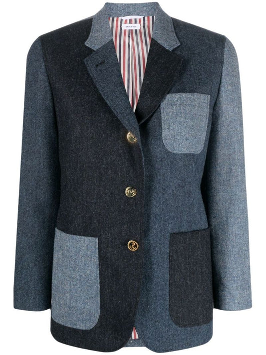 Blue Donegal Panelled Wool Blazer