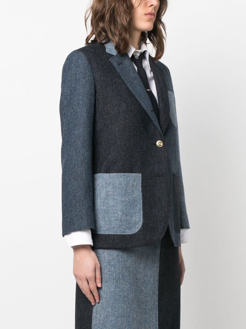 Blue Donegal Panelled Wool Blazer