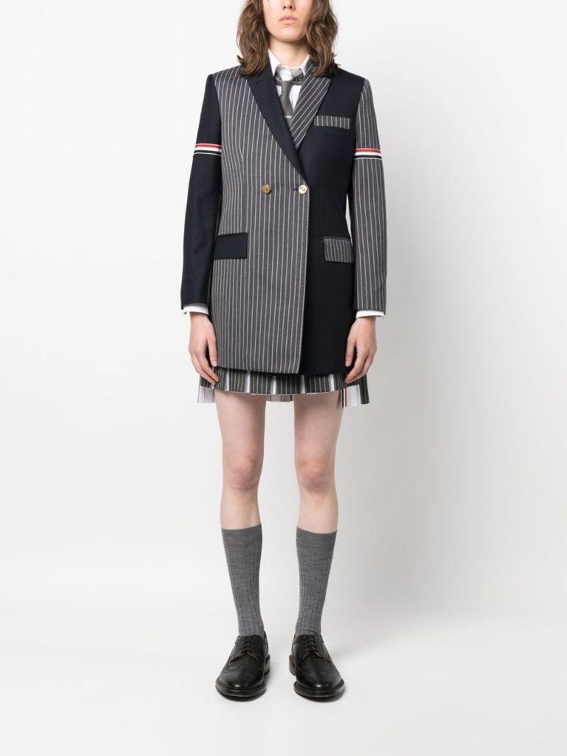 Blue Patchwork Double-breasted Blazer